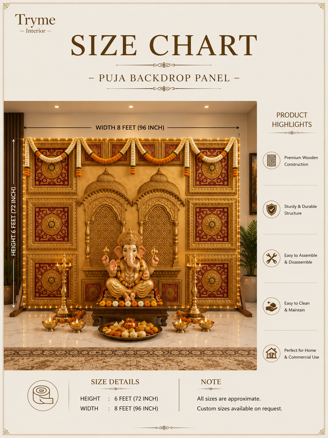TryMe Royal Ganpati Readymade Festive Mandap Set — [ 8 sets of 1x1 Panel, 6 set of 2x2 Panel, 2 Zarokhas ] thumbnail 3