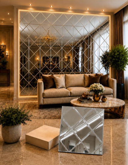 Gilded Border Decorative Mirror Tiles