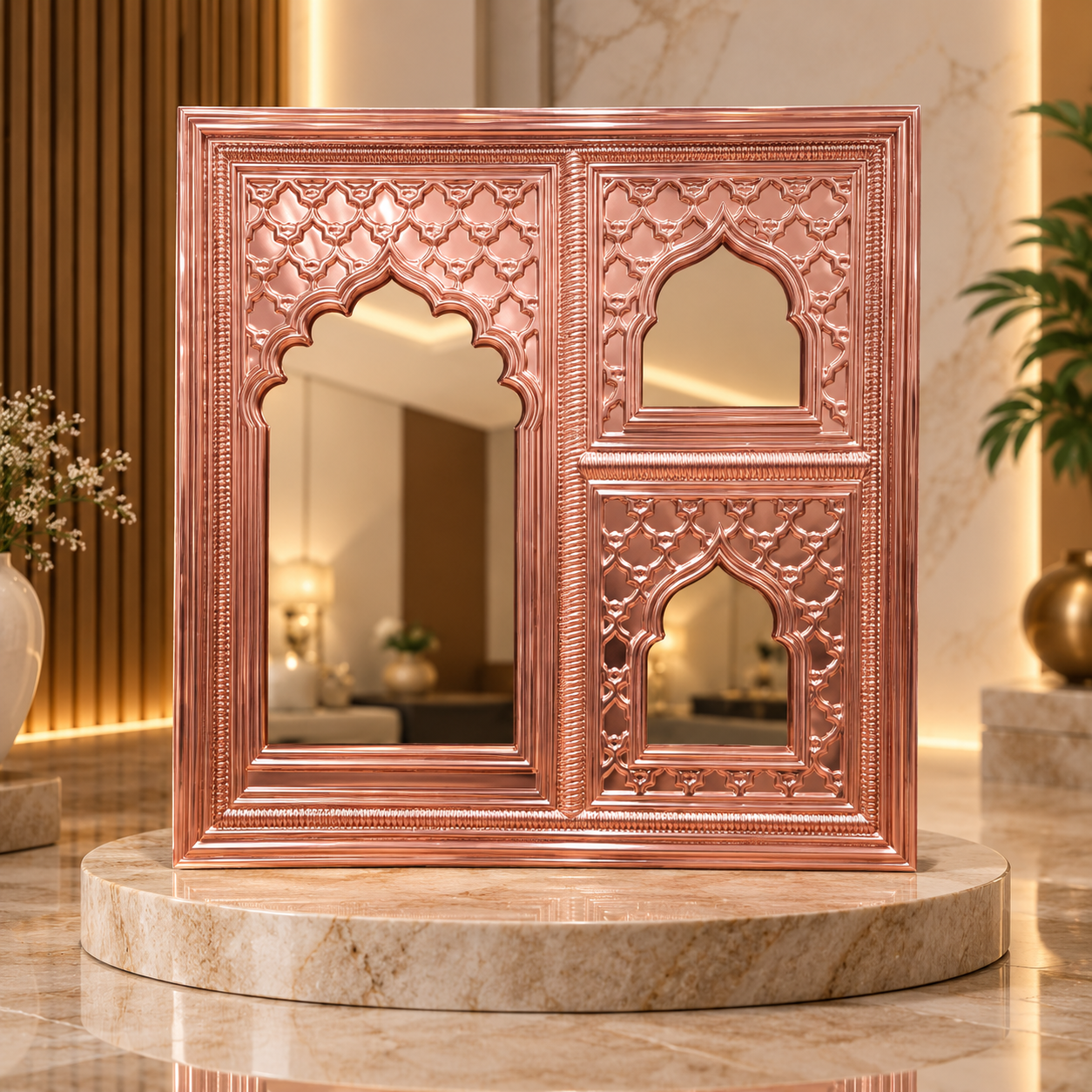 TryMe Royal Zarokha Decorative 3D Architectural Wall Panel — Rose Gold / Copper Metallic (50×50 cm)