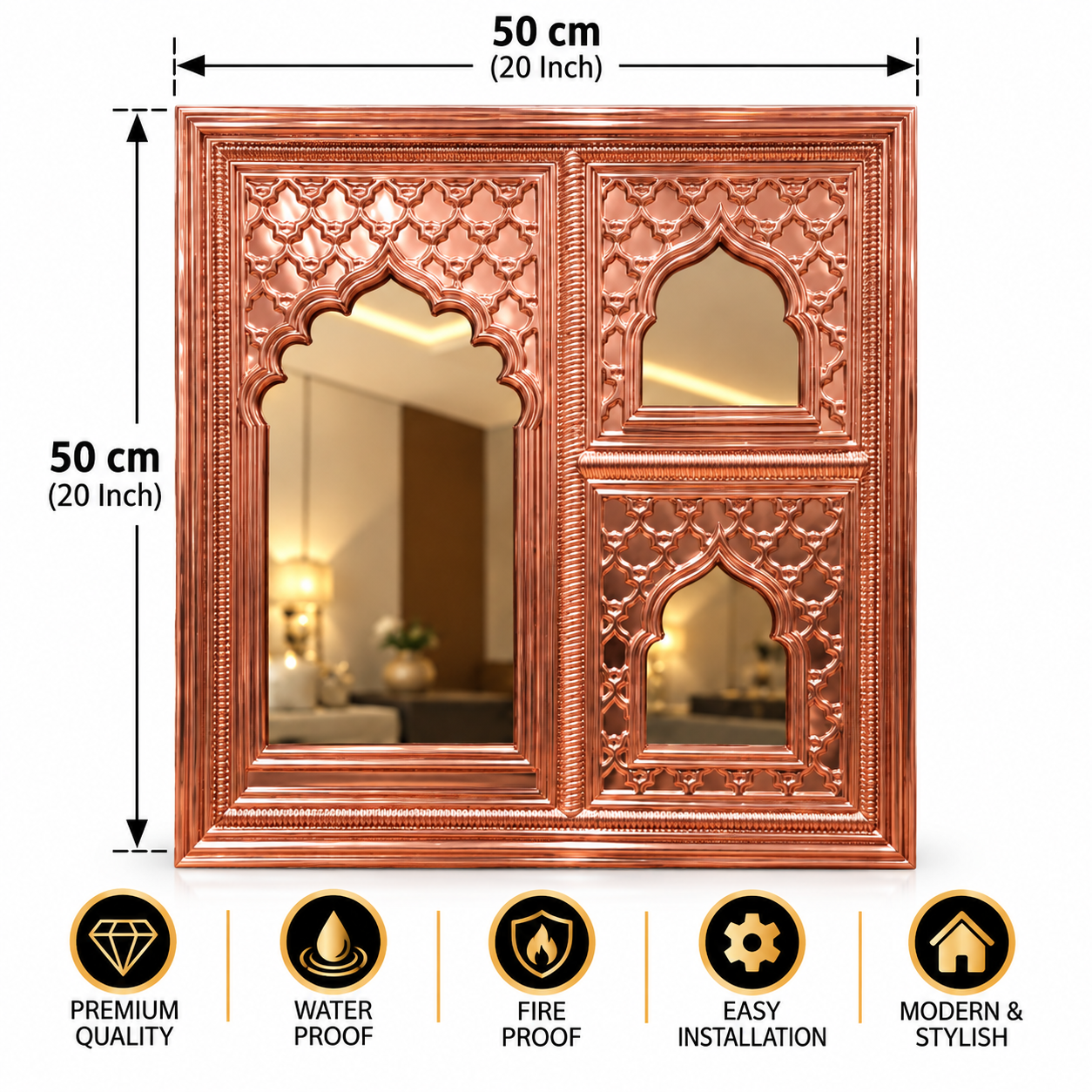 TryMe Royal Zarokha Decorative 3D Architectural Wall Panel — Rose Gold / Copper Metallic (50×50 cm) thumbnail 2