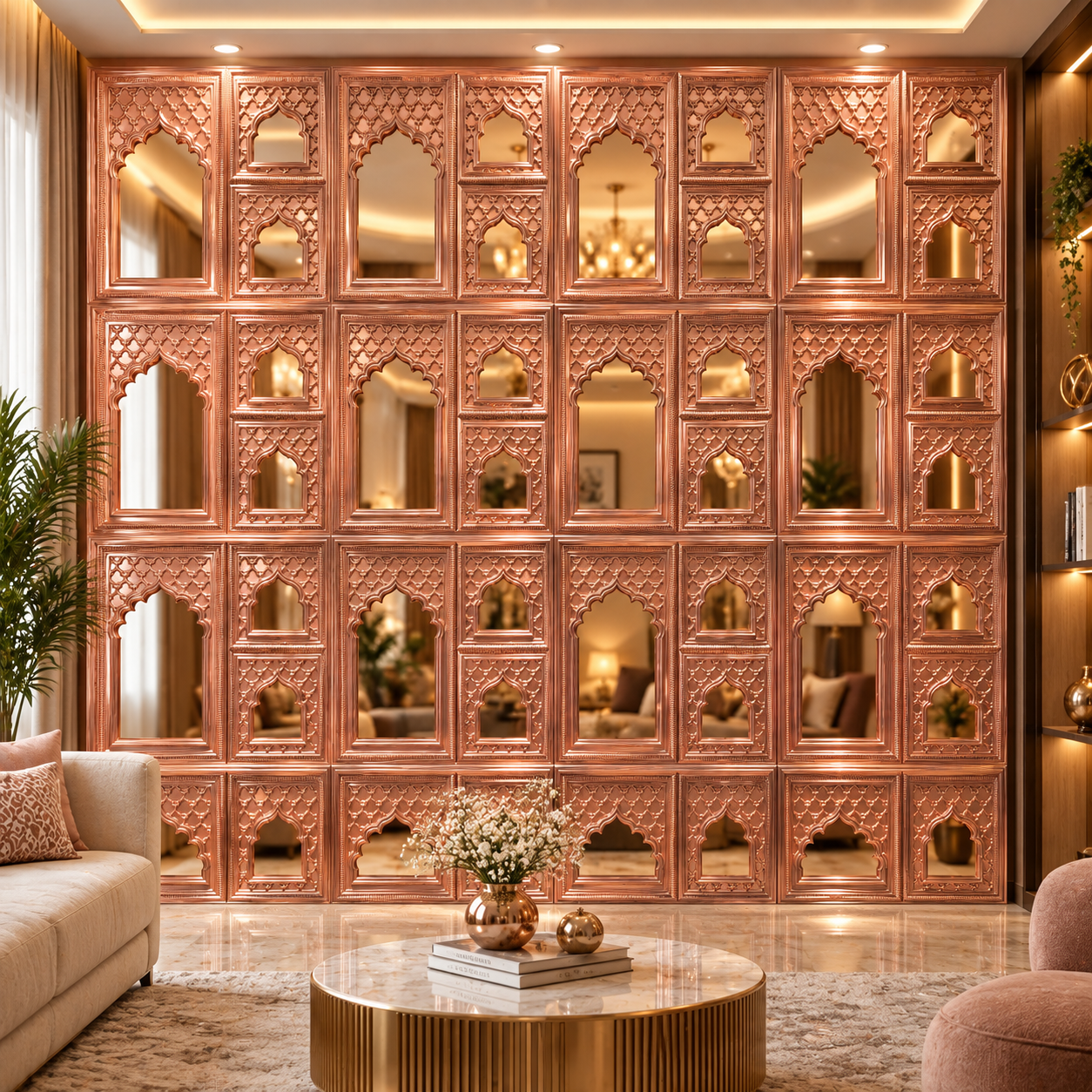 TryMe Royal Zarokha Decorative 3D Architectural Wall Panel — Rose Gold / Copper Metallic (50×50 cm) thumbnail 3