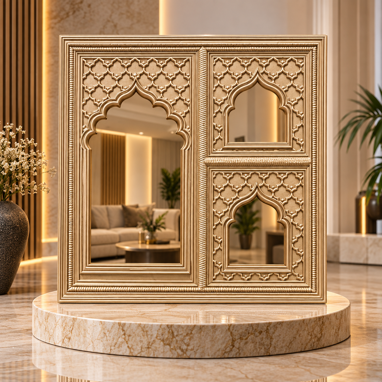 TryMe Royal Zarokha Decorative 3D Architectural Wall Panel — Imperial Antique Gold (50×50 cm)