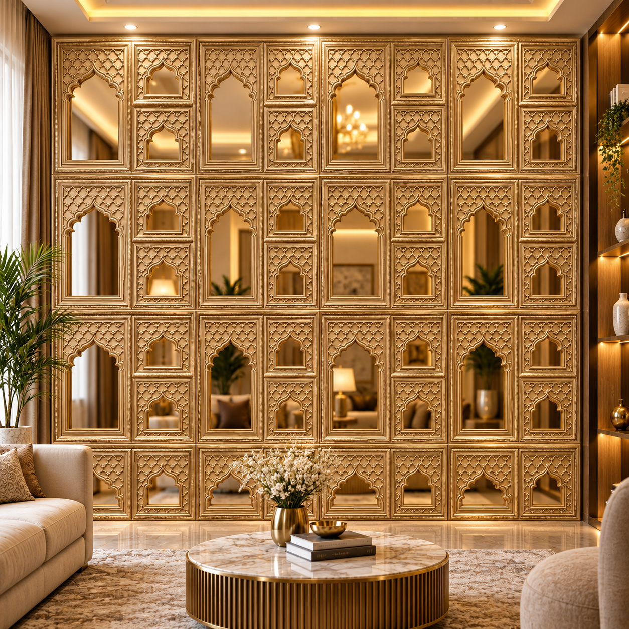 TryMe Royal Zarokha Decorative 3D Architectural Wall Panel — Imperial Antique Gold (50×50 cm) thumbnail 3