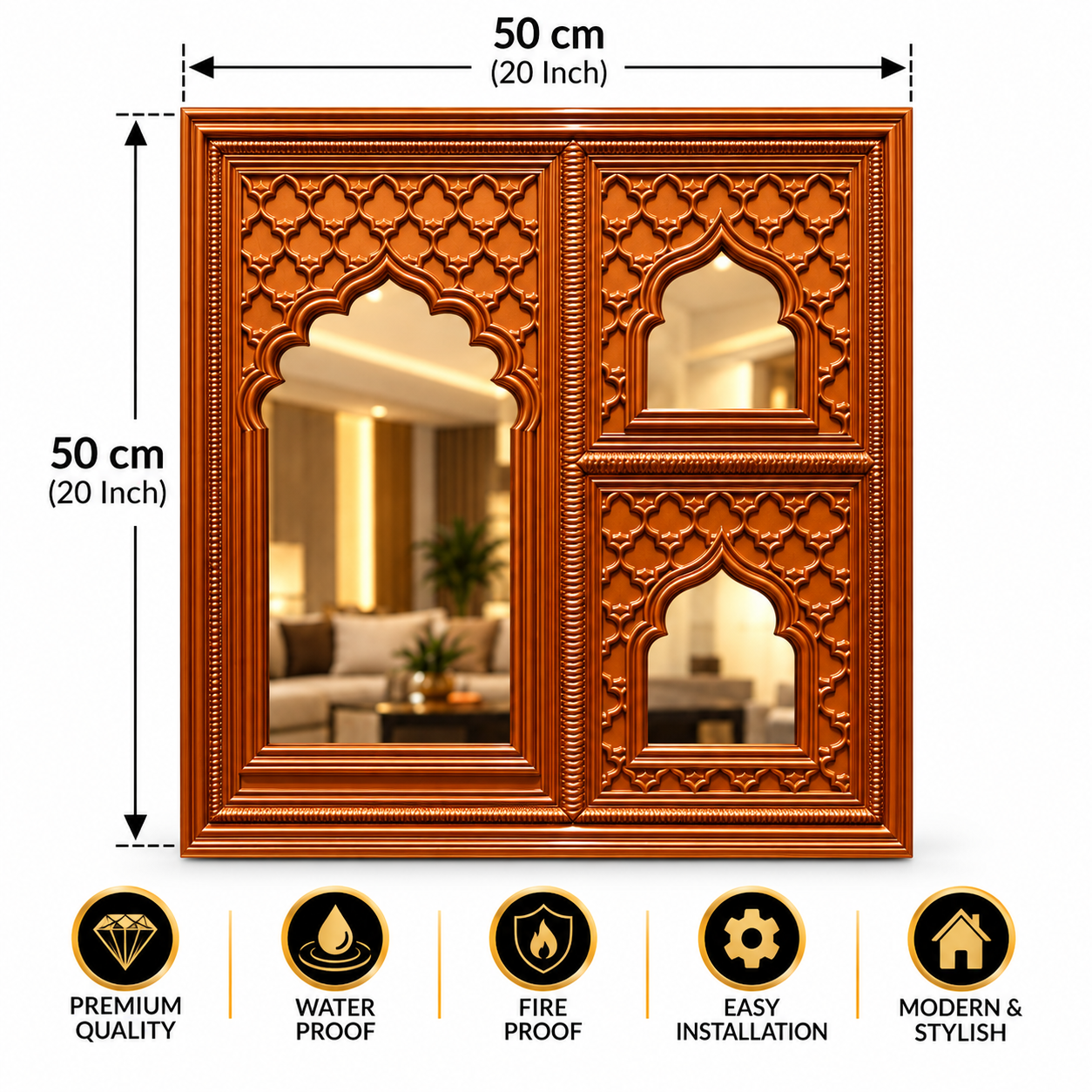 TryMe Royal Zarokha Decorative 3D Architectural Wall Panel — Rich Amber Bronze (50×50 cm) thumbnail 2