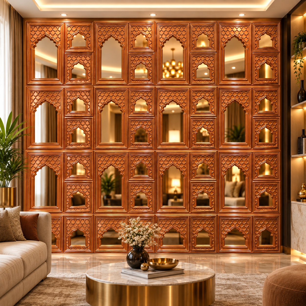 TryMe Royal Zarokha Decorative 3D Architectural Wall Panel — Rich Amber Bronze (50×50 cm) thumbnail 3