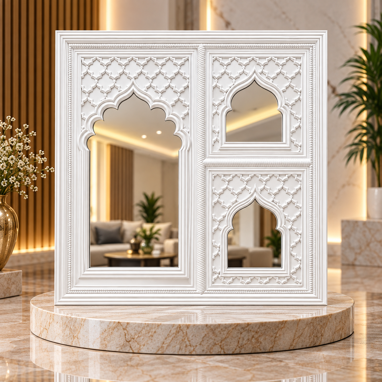 TryMe Royal Zarokha Decorative 3D Architectural Wall Panel — Heritage Pearl White (50×50 cm)