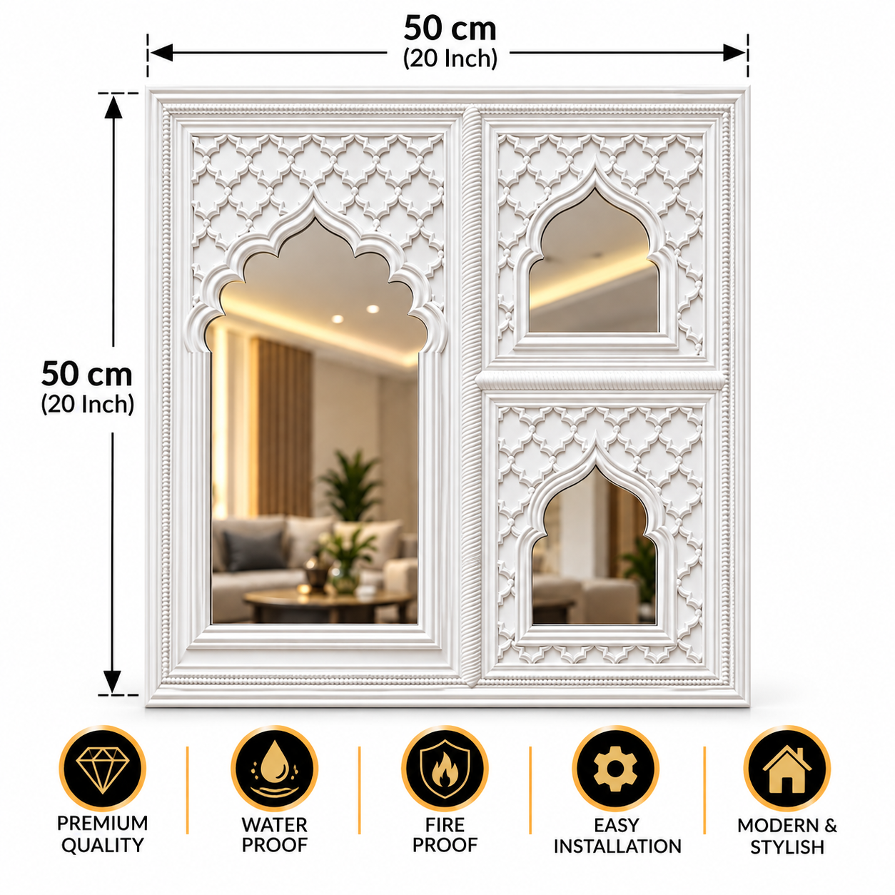 TryMe Royal Zarokha Decorative 3D Architectural Wall Panel — Heritage Pearl White (50×50 cm) thumbnail 2