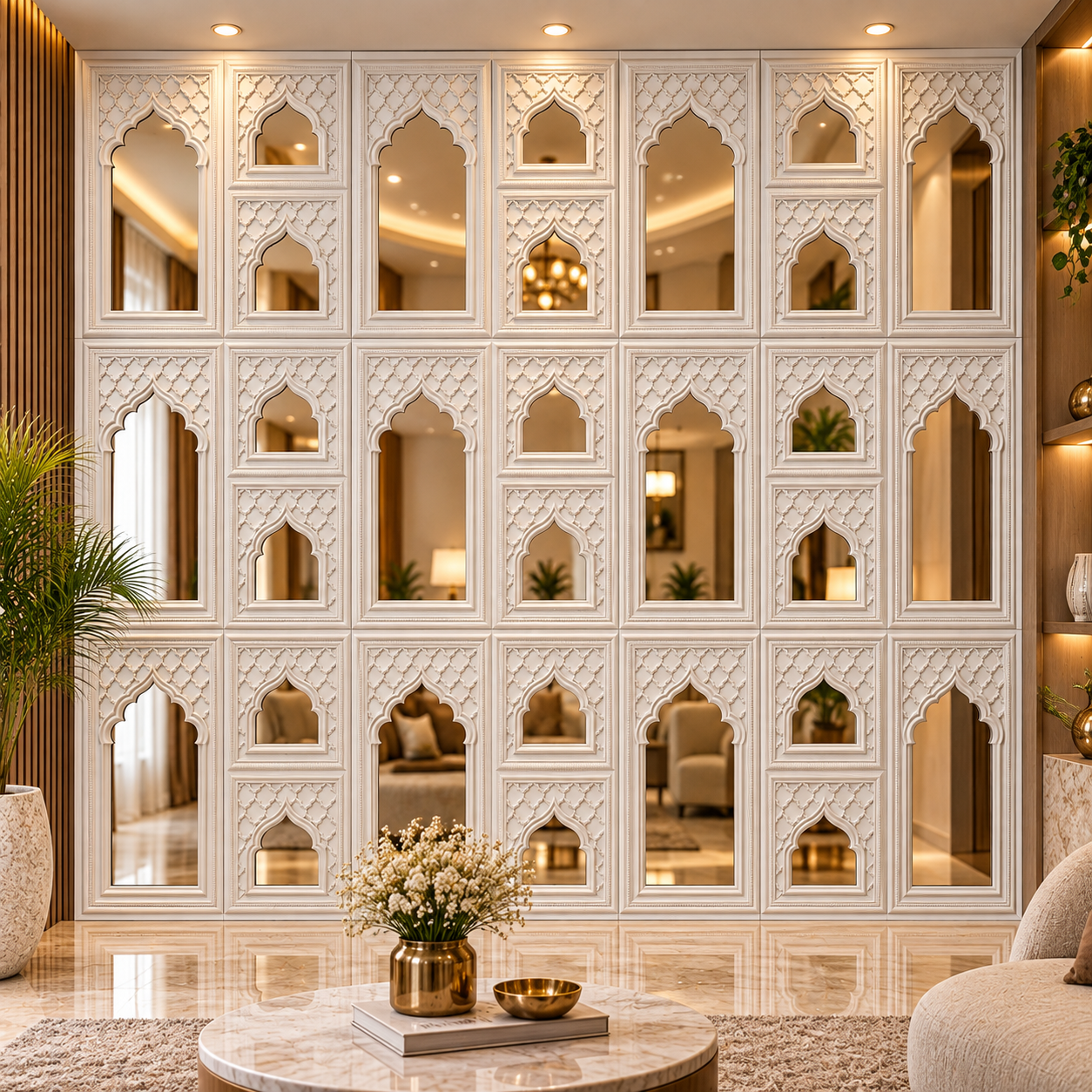 TryMe Royal Zarokha Decorative 3D Architectural Wall Panel — Heritage Pearl White (50×50 cm) thumbnail 3