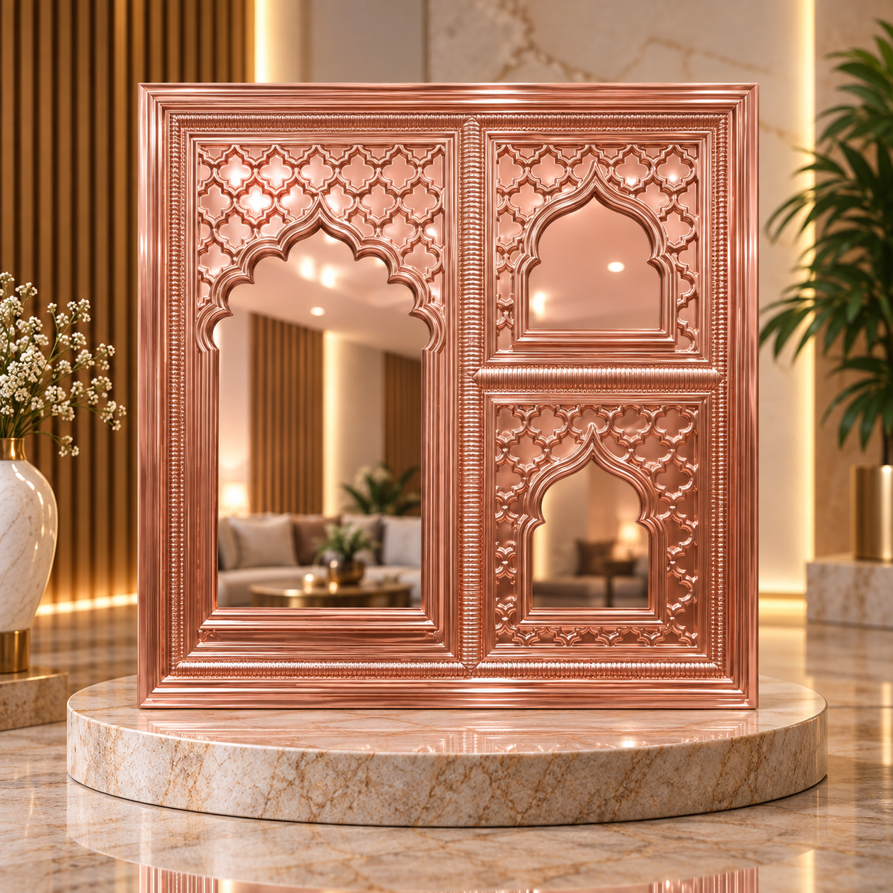 TryMe Royal Zarokha Decorative 3D Architectural Wall Panel — Mirror Champagne Rose Gold (50×50 cm)