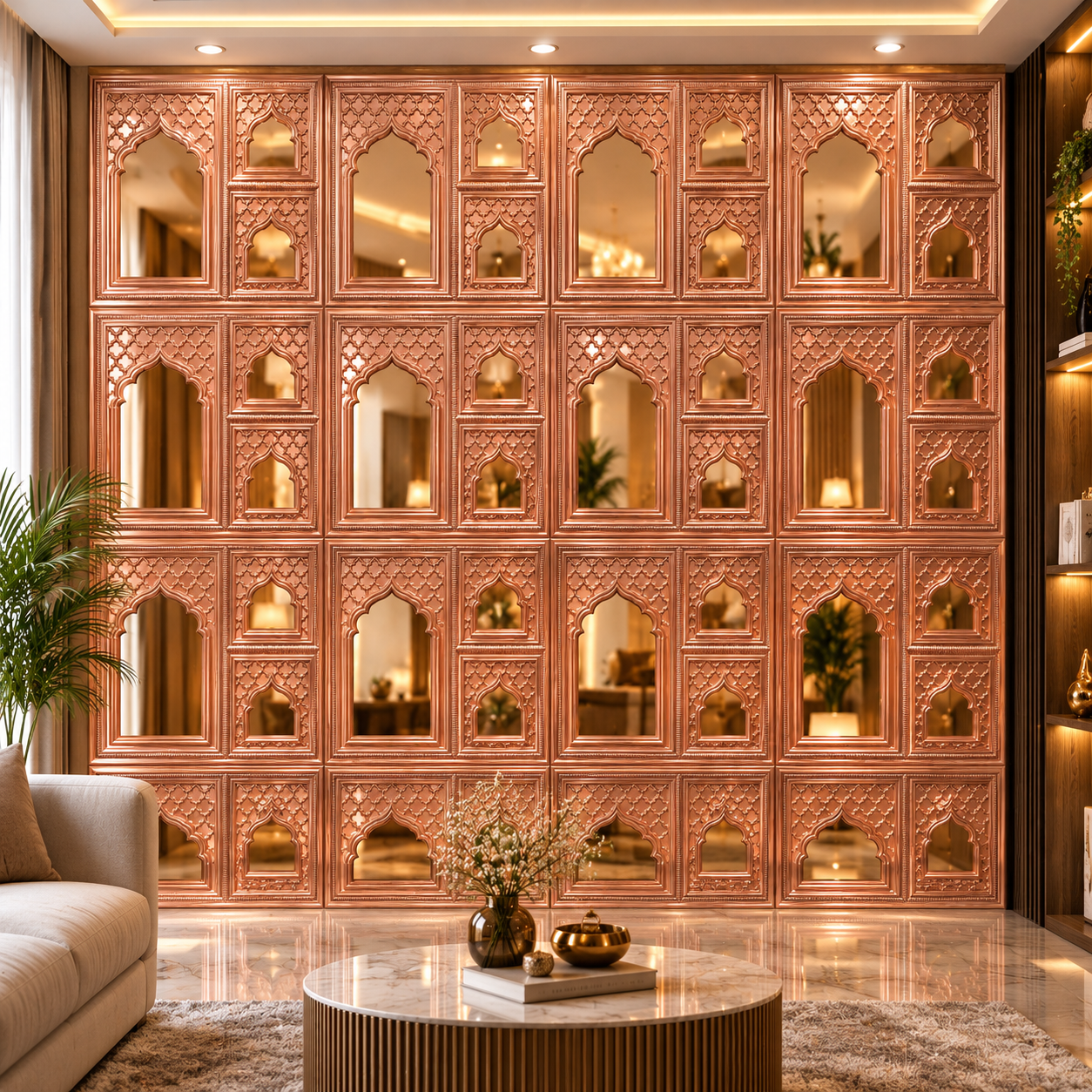 TryMe Royal Zarokha Decorative 3D Architectural Wall Panel — Mirror Champagne Rose Gold (50×50 cm) thumbnail 3