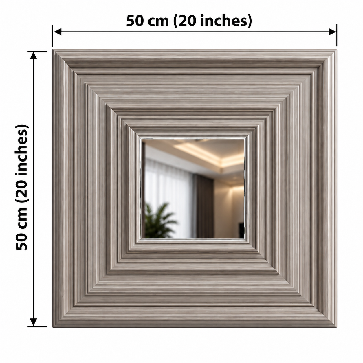 TryMe Rich 3D Architectural Wall Panel with Beveled Mirror — Grey Ash Woodgrain (50×50 cm) thumbnail 2