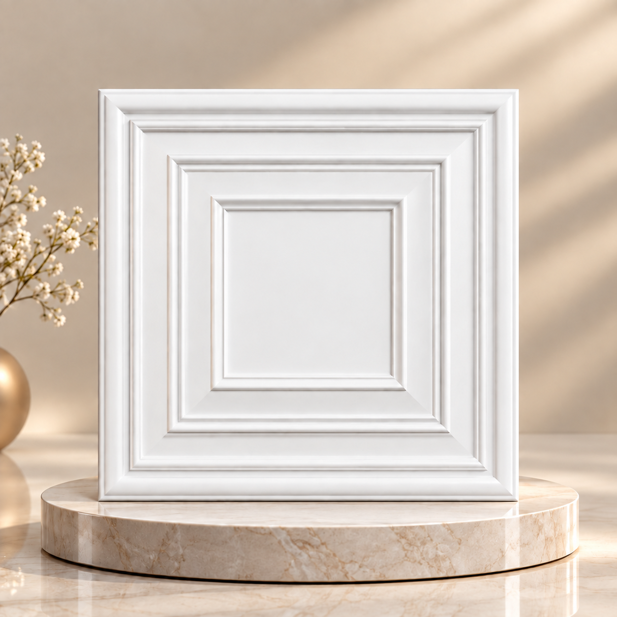 TryMe Rich 3D Architectural Wall Panel Solid Bevel — Alpine White (50×50 cm)
