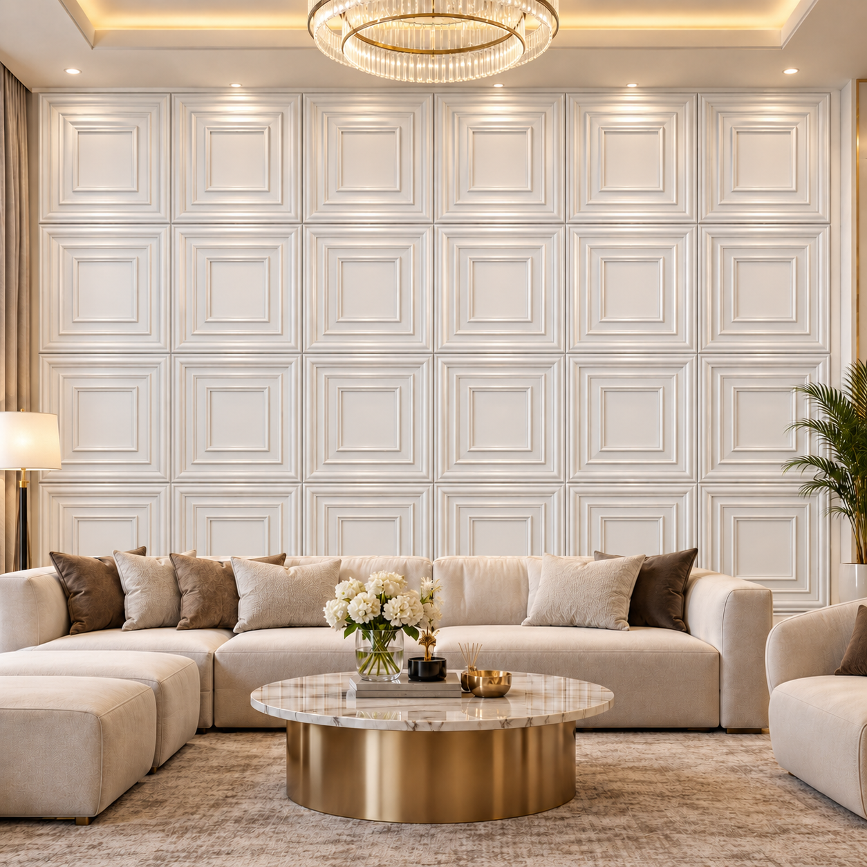 TryMe Rich 3D Architectural Wall Panel Solid Bevel — Alpine White (50×50 cm) thumbnail 3