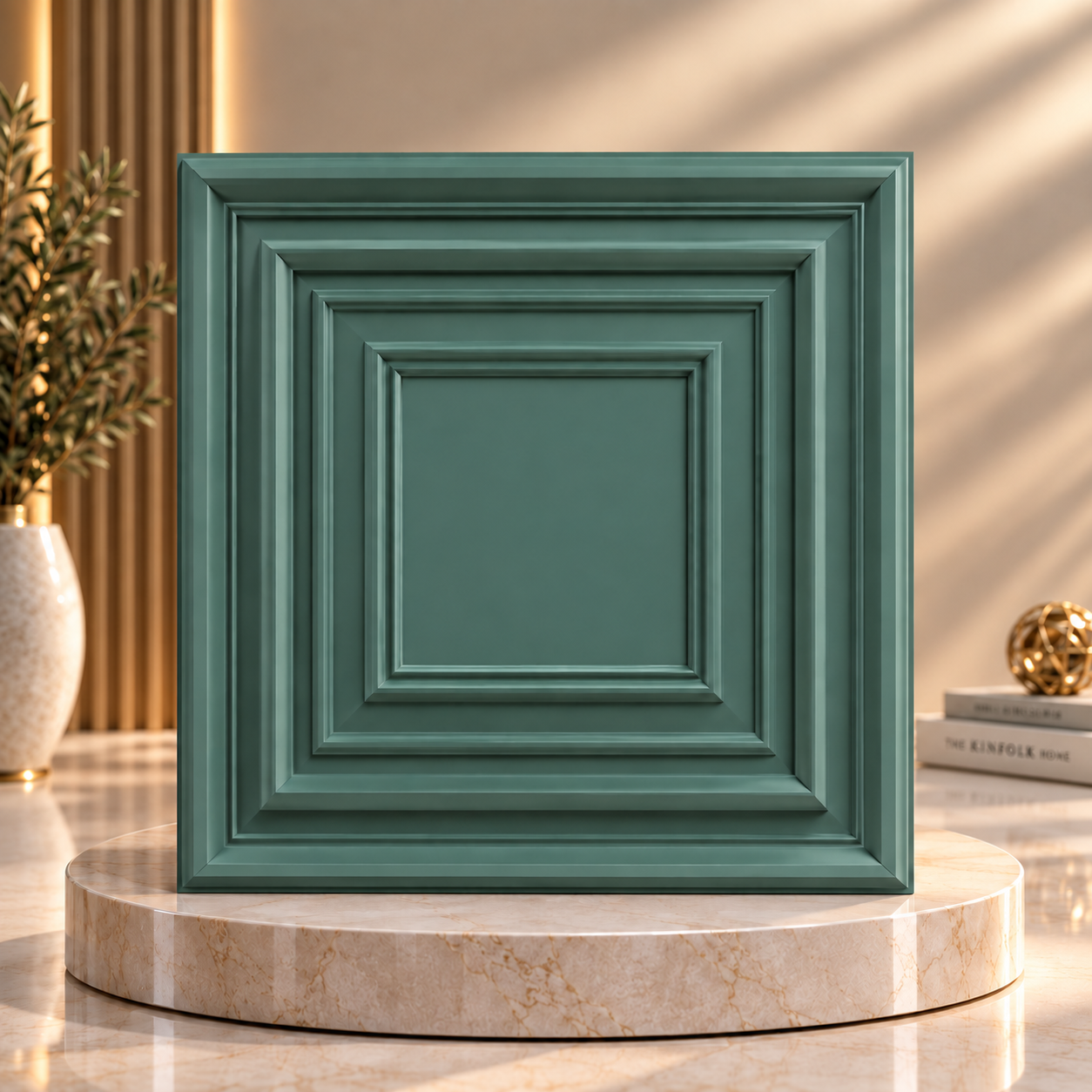 TryMe Rich 3D Architectural Wall Panel Solid Bevel — Sage Green (50×50 cm)