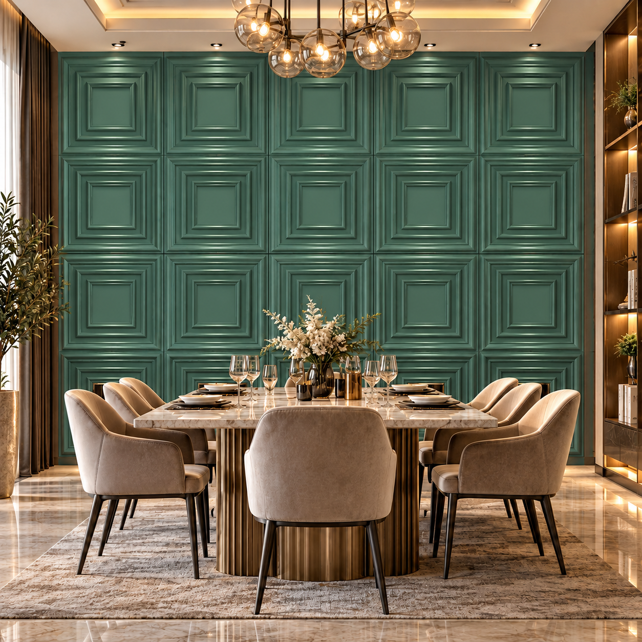 TryMe Rich 3D Architectural Wall Panel Solid Bevel — Sage Green (50×50 cm) thumbnail 3