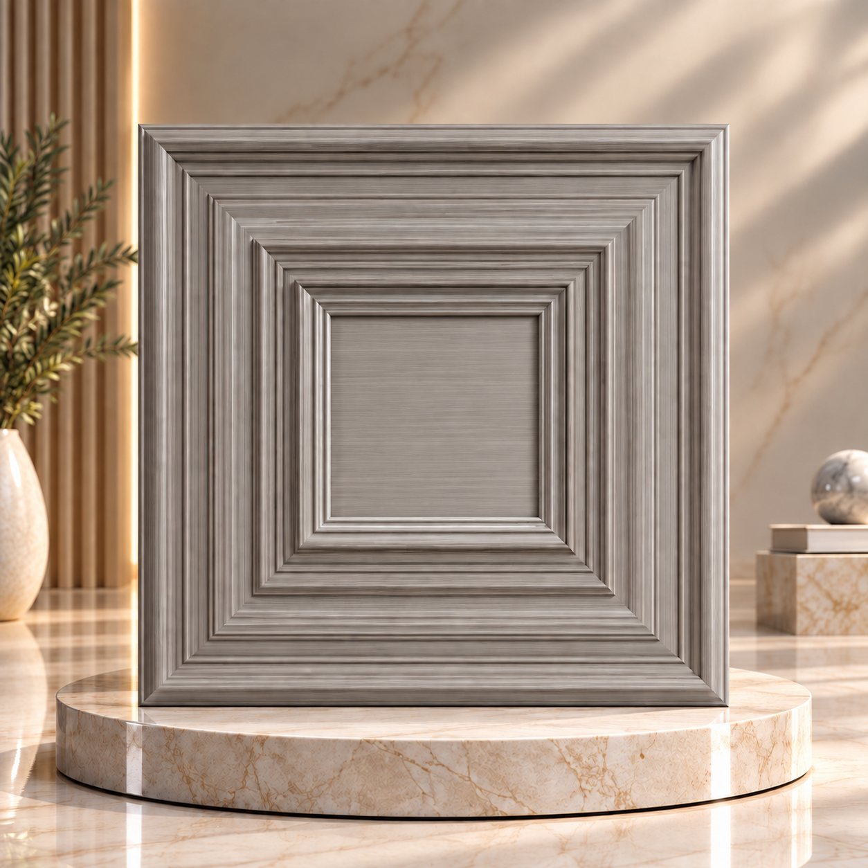 TryMe Rich 3D Architectural Wall Panel Solid Bevel — Grey Ash Woodgrain (50×50 cm)