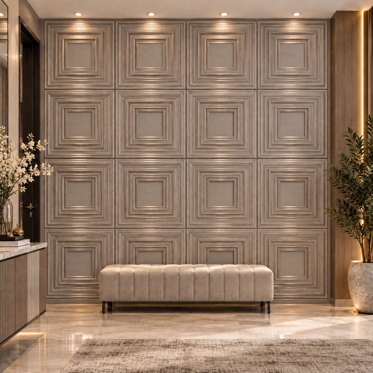 TryMe Rich 3D Architectural Wall Panel Solid Bevel — Grey Ash Woodgrain (50×50 cm) thumbnail 3