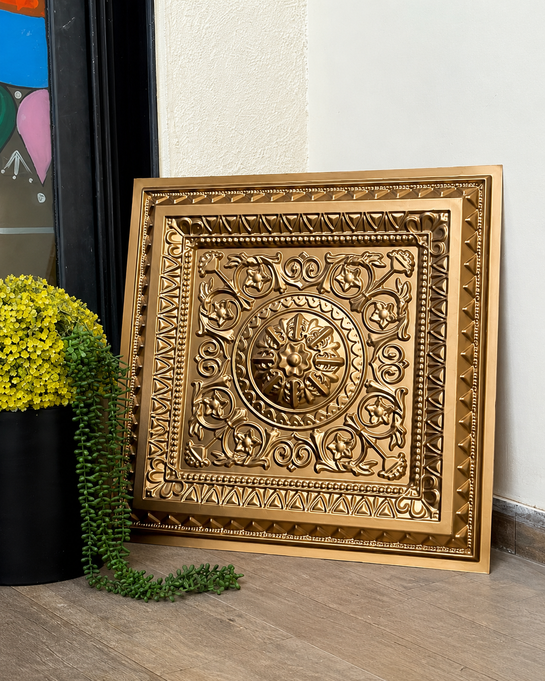 Premium Gold Embossed Decorative Ganpati Backdrop Panel – 2×2 Feet Size Image