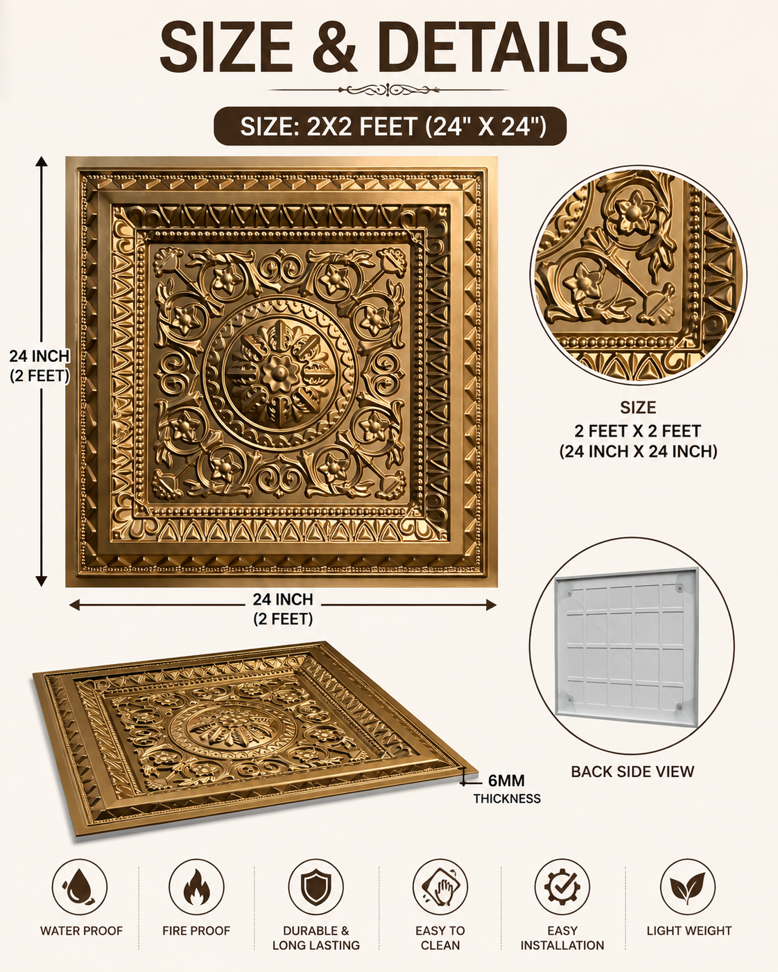 Premium Gold Embossed Decorative Ganpati Backdrop Panel – 2×2 Feet Size Image thumbnail 2