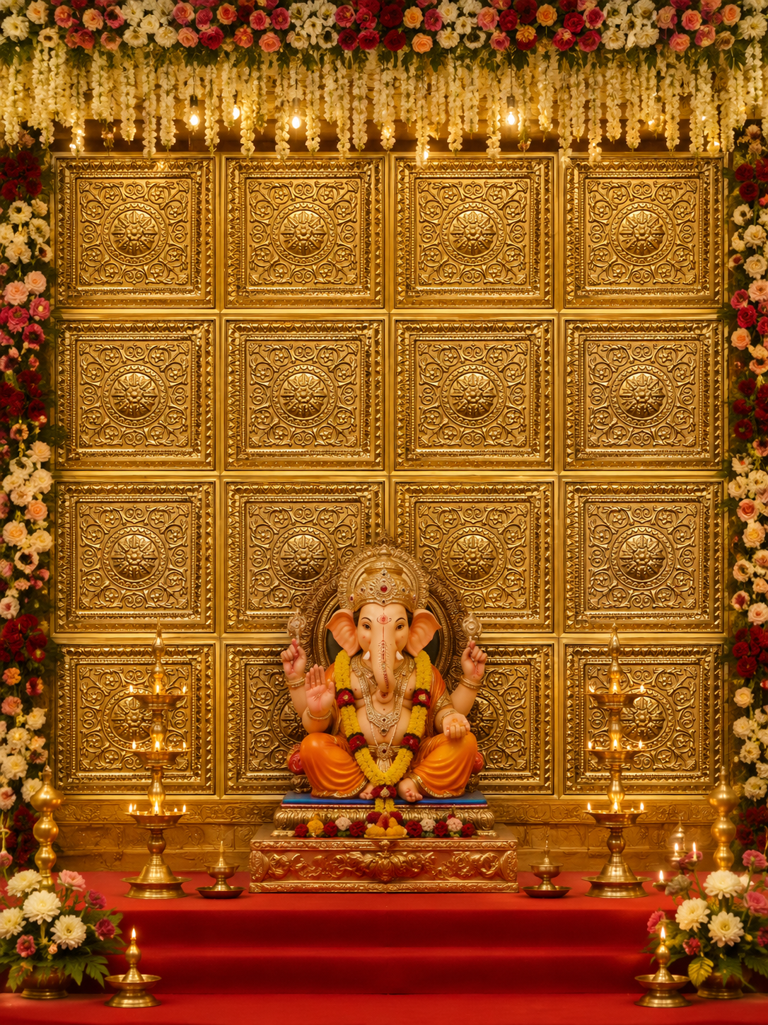 Premium Gold Embossed Decorative Ganpati Backdrop Panel – 2×2 Feet Size Image thumbnail 3