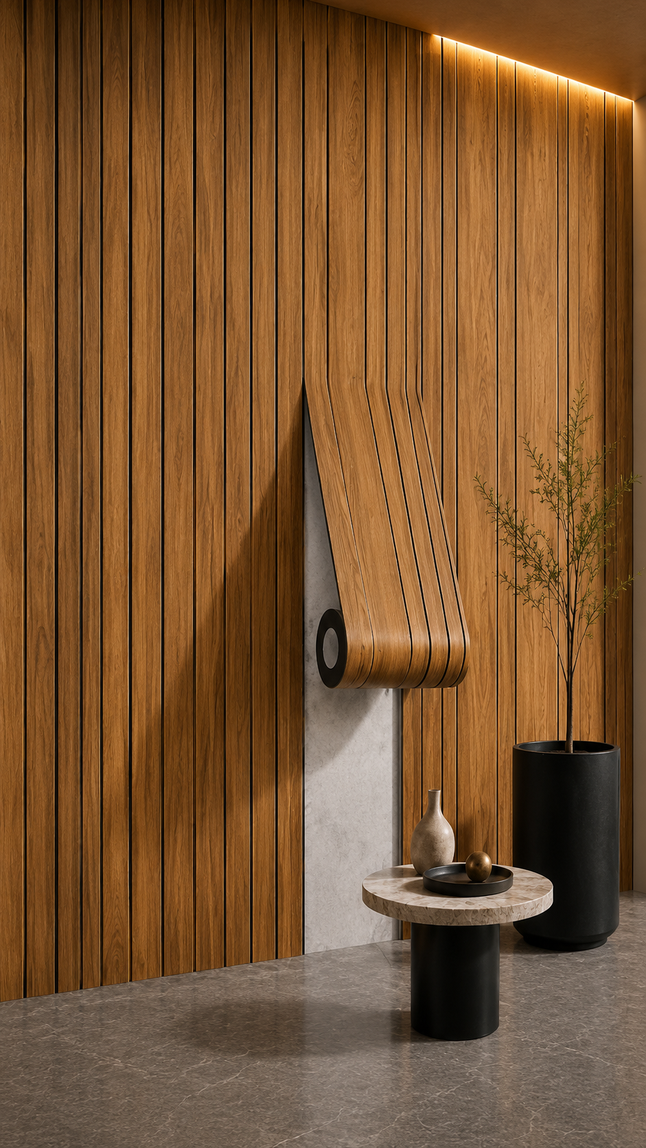 Premium Self Adhesive Grill Sheet – Rich Wood Finish | Vertical Groove Wall Panel