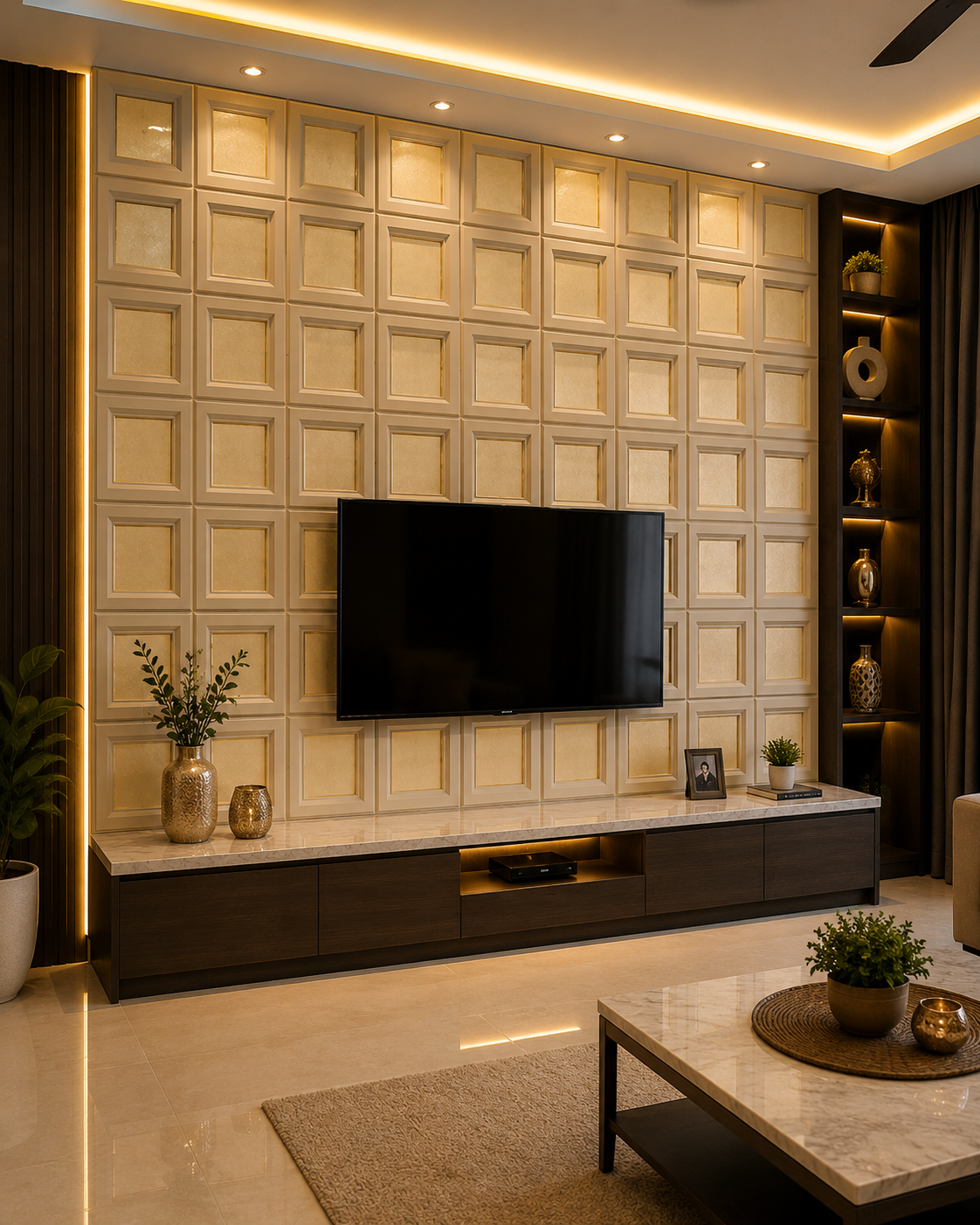 PU Stone Wall Panel – Beige 3D Square Pattern, 2 x 4 Ft, Non-Adhesive thumbnail 3