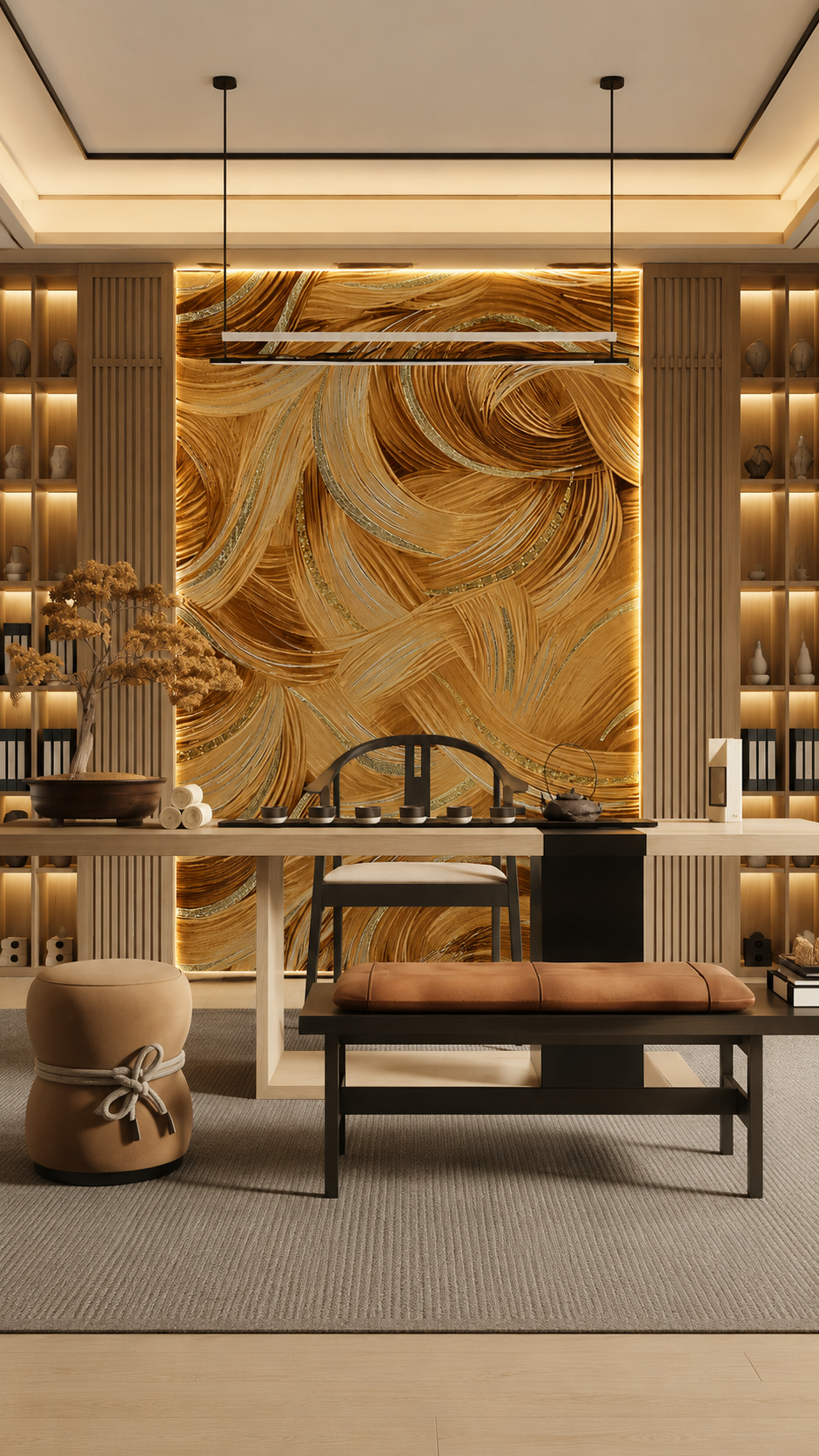 Self Adhesive Golden Textured Wallpaper for Walls | Premium Gold Swirl Designer Finish thumbnail 2