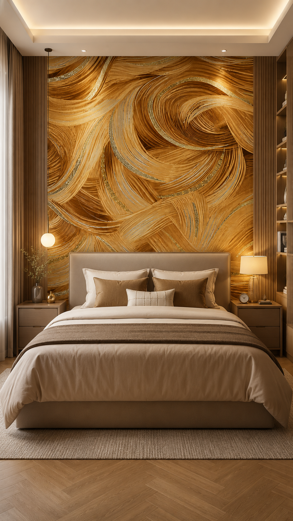Self Adhesive Golden Textured Wallpaper for Walls | Premium Gold Swirl Designer Finish thumbnail 3