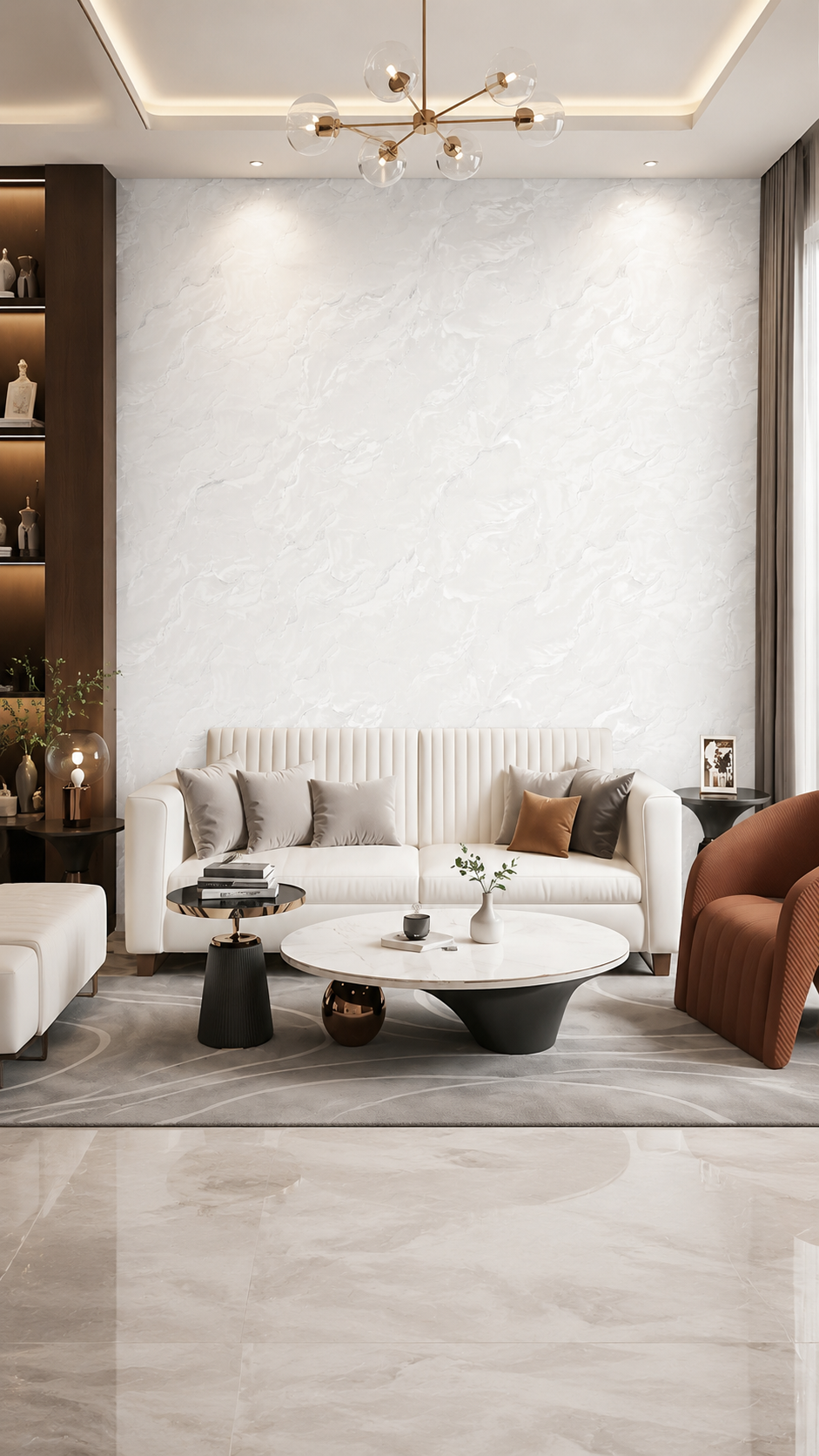 Self Adhesive Marble Textured Wallpaper for Walls | White 3D Embossed Marble Finish thumbnail 2