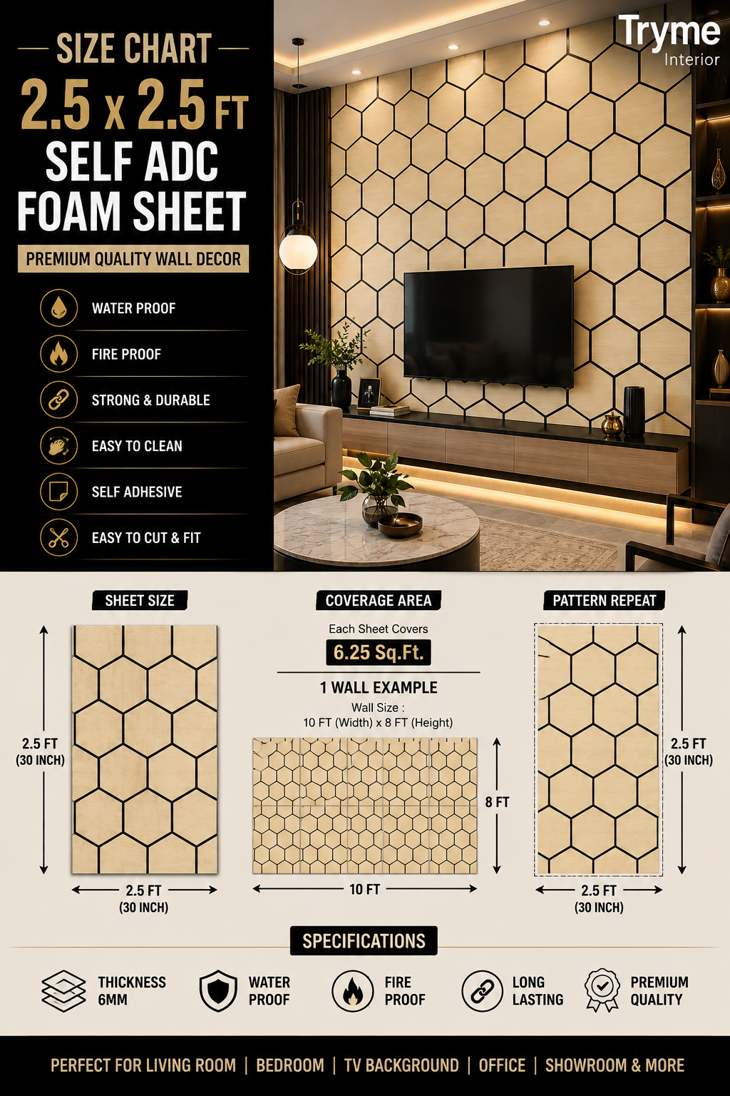 TryMe 3D Luxury 2.5×2.5 Foam Sheet Panel — FS-10 thumbnail 3
