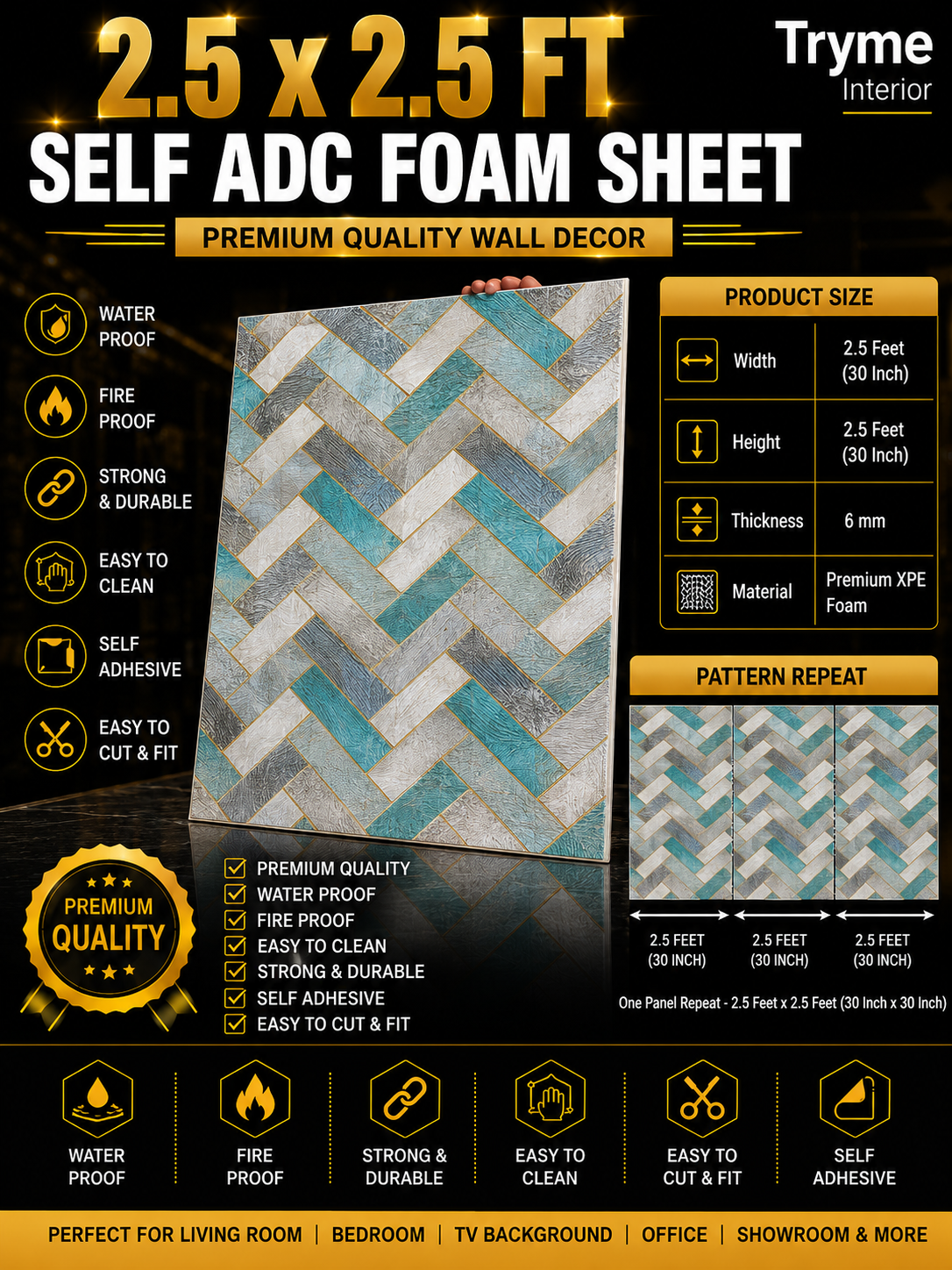 TryMe 3D Luxury 2.5×2.5 Foam Sheet Panel — FS-13 thumbnail 2