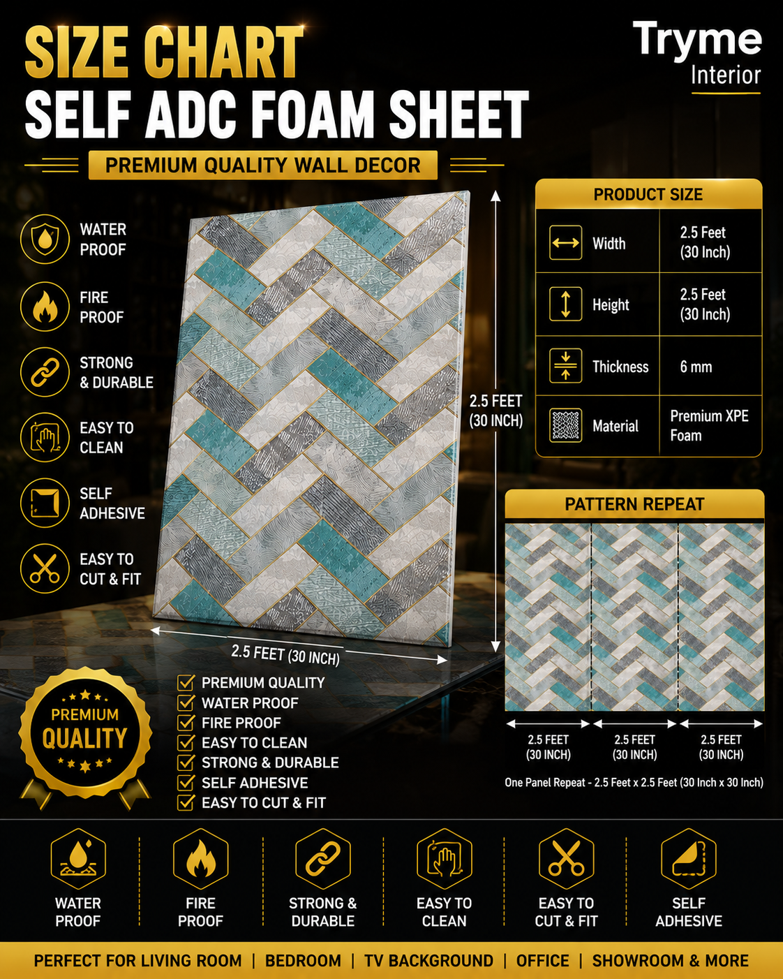 TryMe 3D Luxury 2.5×2.5 Foam Sheet Panel — FS-13 thumbnail 3