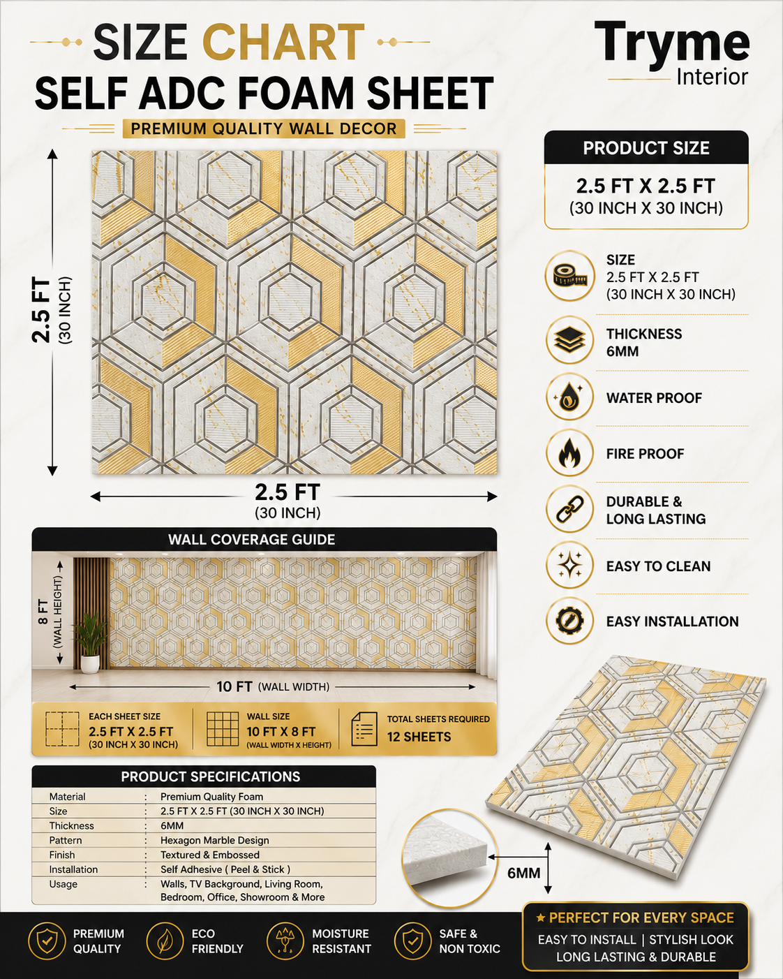 TryMe 3D Luxury 2.5×2.5 Foam Sheet Panel — FS-02 thumbnail 3