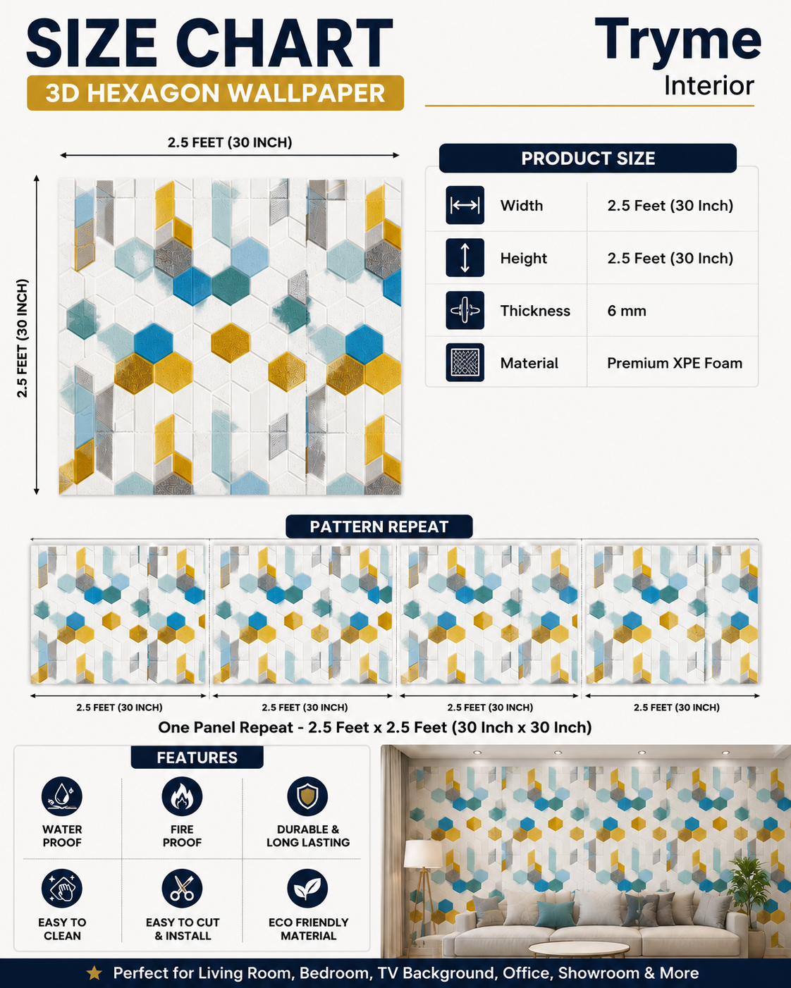 TryMe 3D Luxury 2.5×2.5 Foam Sheet Panel — FS-04 thumbnail 3
