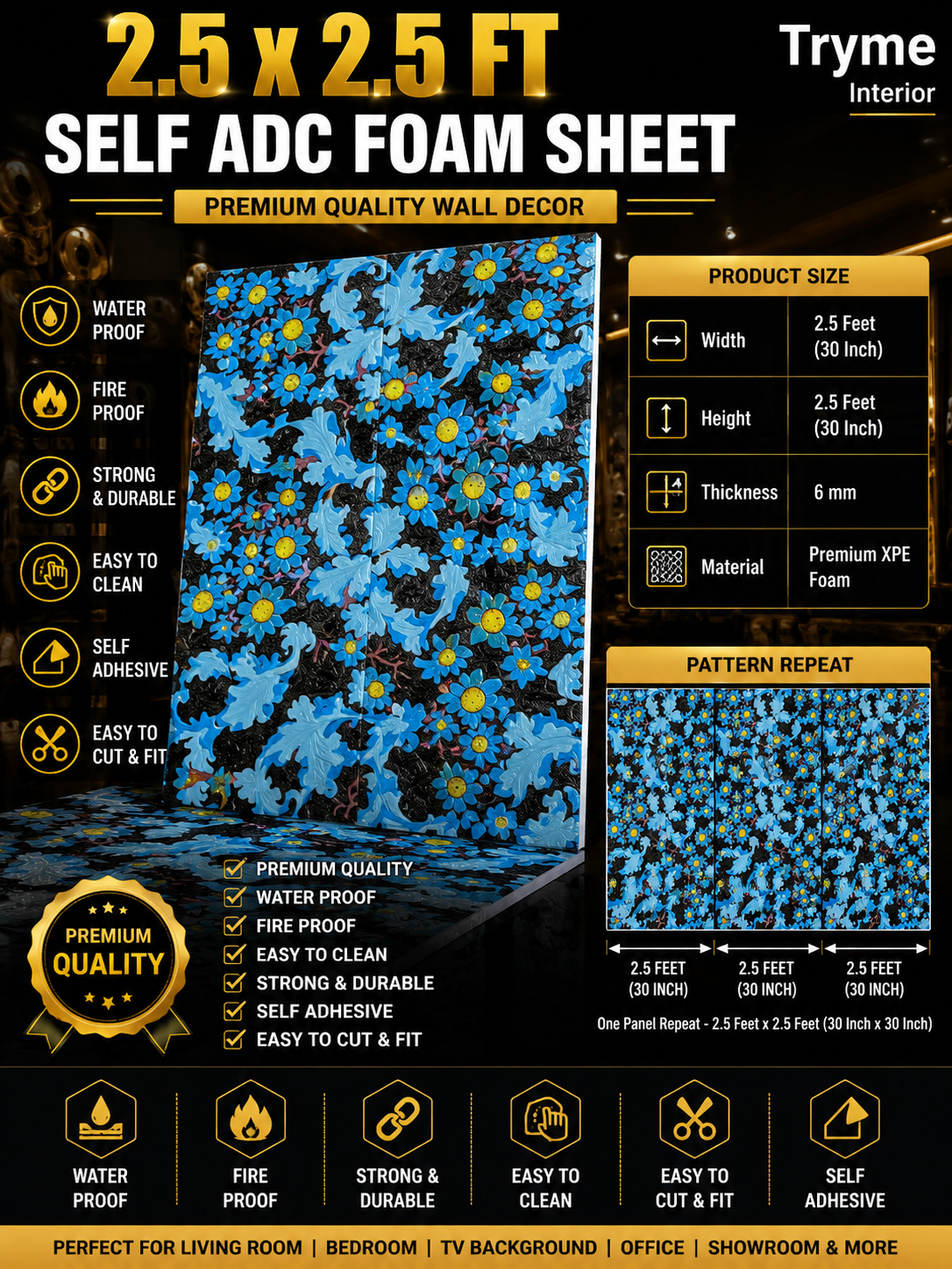 TryMe 3D Luxury 2.5×2.5 Foam Sheet Panel — FS-06 thumbnail 2