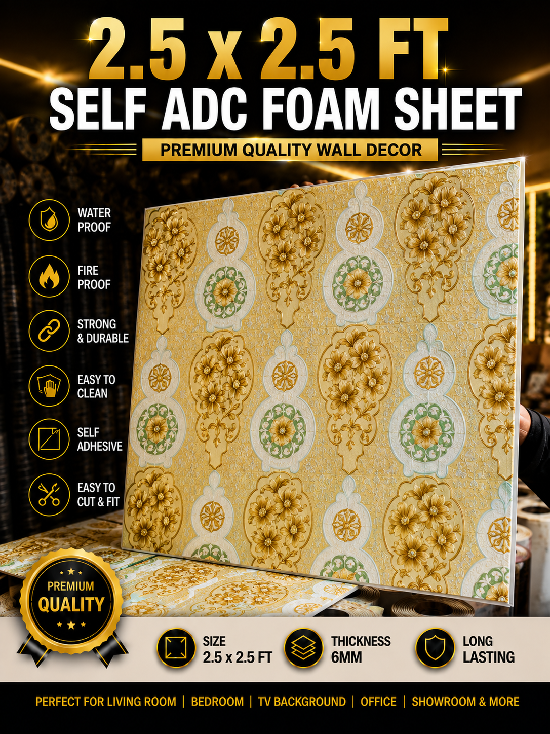 TryMe 3D Luxury 2.5×2.5 Foam Sheet Panel — FS-07 thumbnail 2