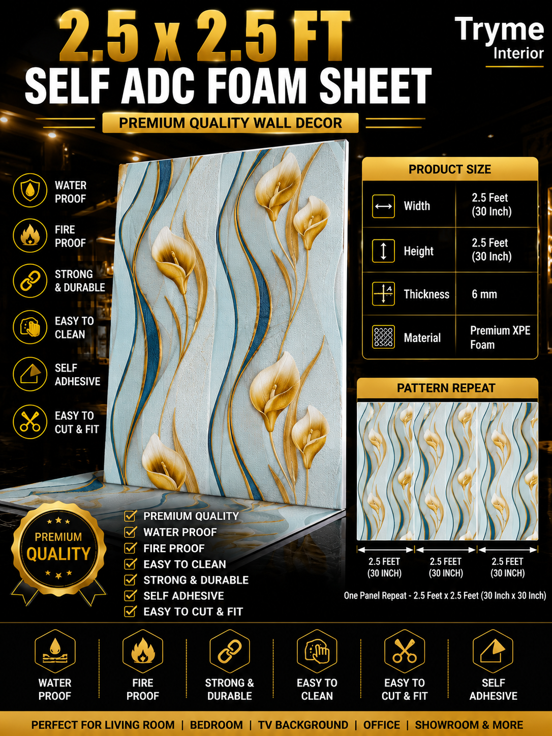 TryMe 3D Luxury 2.5×2.5 Foam Sheet Panel — FS-09 thumbnail 2