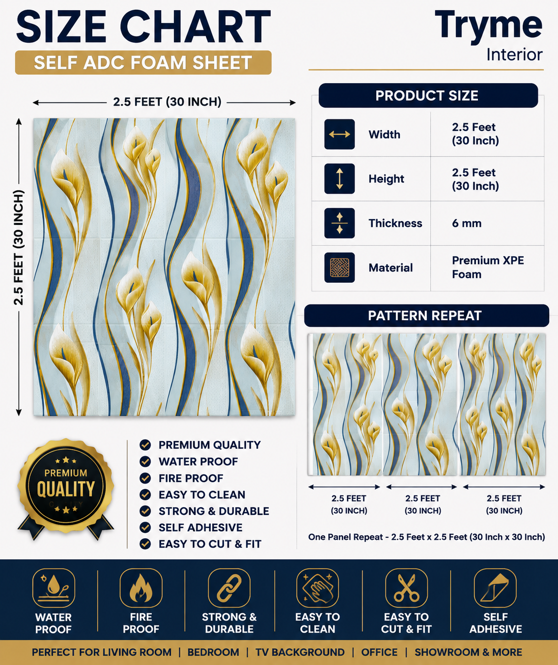 TryMe 3D Luxury 2.5×2.5 Foam Sheet Panel — FS-09 thumbnail 3