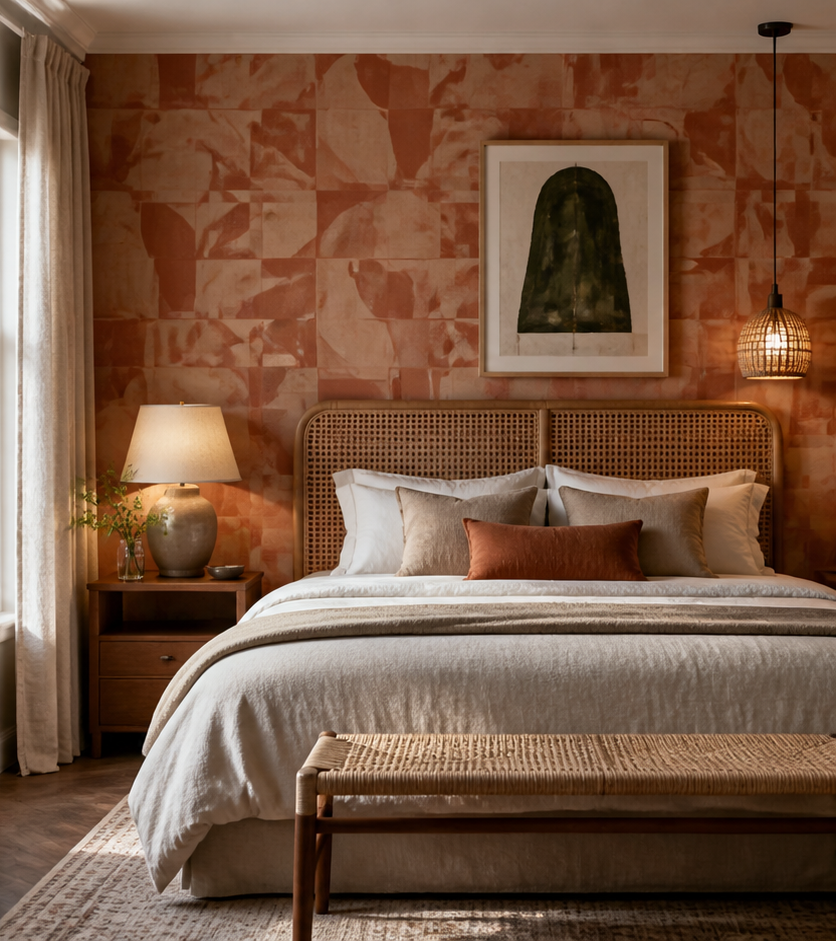 Bedroom after geometric wallpaper
